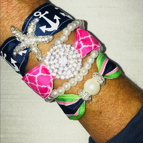 Preppy Starfish Anchors preppy rhinestone bracelet set - Picture 2 of 4